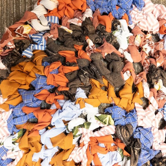 Upcycled Rag Rug Boho Orange Blue Autumn Colors Handmade - Picture 5 of 6